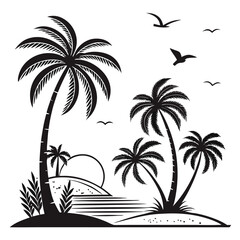 Palm trees silhouettes tropical black