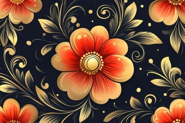 Elegant Gold and Red Floral Pattern