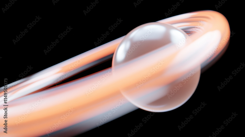 Poster quantum, glowing orb surrounded by a dynamic ring of light on a black background, creating a sense o