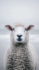 Fototapeta premium A close-up of a sheep against a muted, natural background.