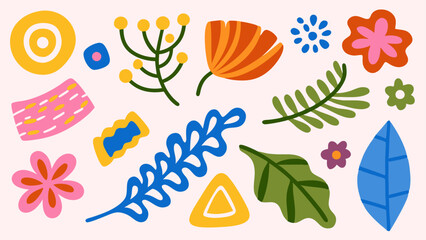 Jungle Flowers and Leaves Vector Set