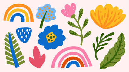 Vibrant Flowers and Jungle Leaves Illustration