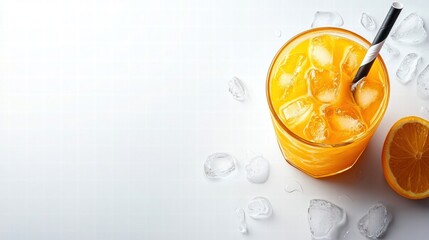 Refreshing Orange Juice with Ice Cubes