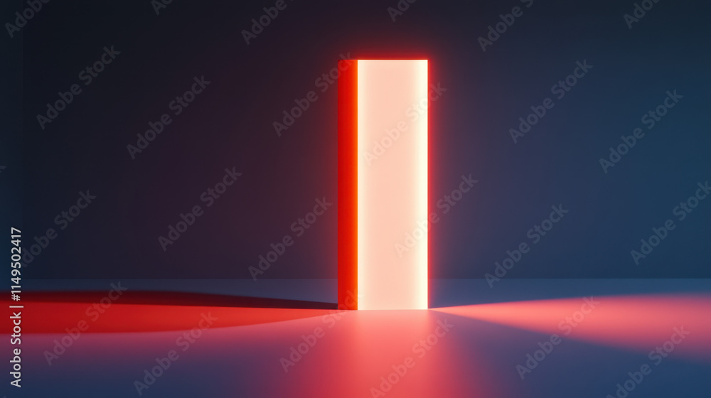 Poster quantum, a glowing red rectangular light illuminates a dark space, creating a striking contrast and 