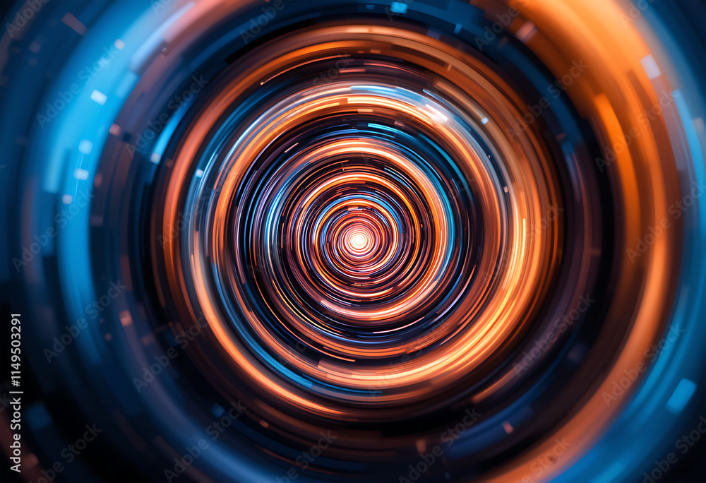 Poster radiant spirals with motion blur, dynamic vortex background design.