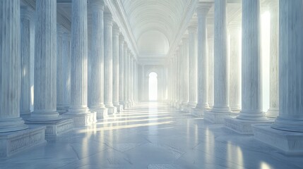 Fototapeta premium Sunlit classical colonnade interior.