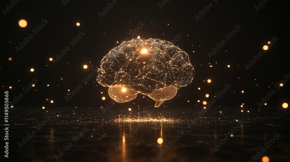 Poster a glowing human brain with interconnected lines and nodes, representing neural pathways and intellig