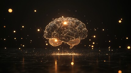 A glowing human brain with interconnected lines and nodes, representing neural pathways and intelligence.