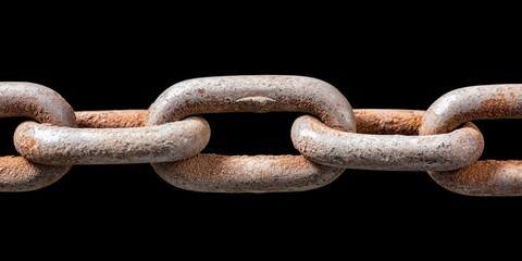 Fototapeta premium A close-up of a rusted metal chain link against a black background, showcasing its texture and aged appearance.