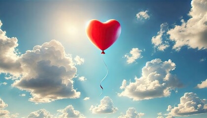Fototapeta premium Heart-Shaped Red Balloon Floating in Clear Blue Sky
