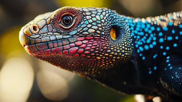 Vibrant lizard basking on a branch in a lush tropical environment during the daytime