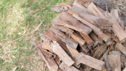 Pile of Natural Wooden Chunks for Building and Crafting Projects