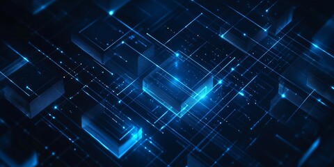 Obraz premium Abstract Digital Network Blue Glowing Lines Cubes Data Technology Background