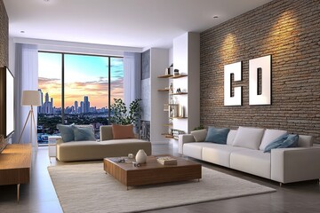 Modern Living Room Interior Design 3D Render