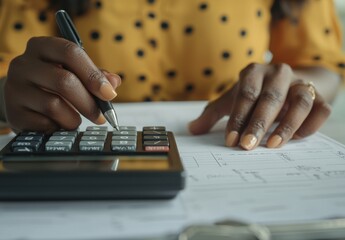 Woman Using Calculator for Financial Planning and Budget Calculation