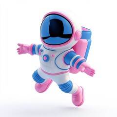 Adorable Astronaut Floating in Space with Pink and Blue Spacesuit
