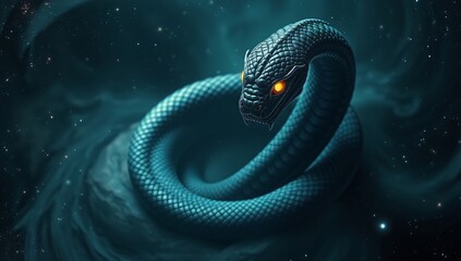 Fototapeta premium ethereal serpent with obsidian scales in cosmic void