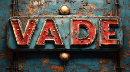 Rusty sign, VADE, vintage, aged, metallic.