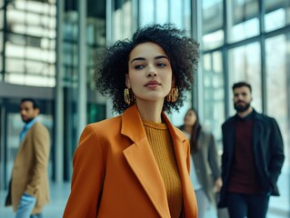 Fashion-forward businesswoman with vibrant accessories