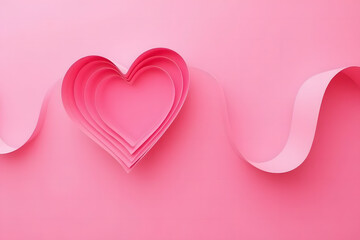 Layered pink heart shape on a solid pink background for romantic designs and copy space