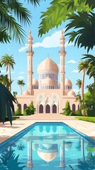 Naklejka premium luxurious and magnificent mosque building, with a large and beautiful garden
