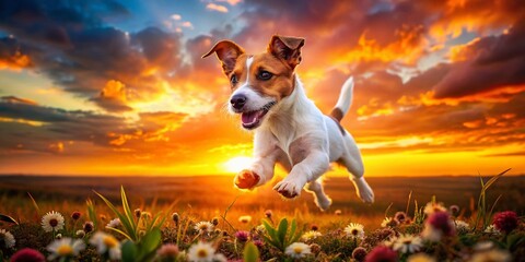 Playful Jack Russell Terrier Puppy Double Exposure Stock Photo - Nature & Pet Theme