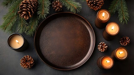 Festive holiday table setting with rustic elements and natural decorations for a cozy celebration