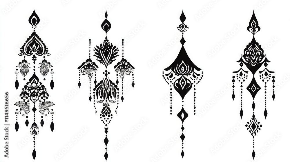 Poster elegant black and white decorative elements featuring intricate patterns, shapes, and textures for c