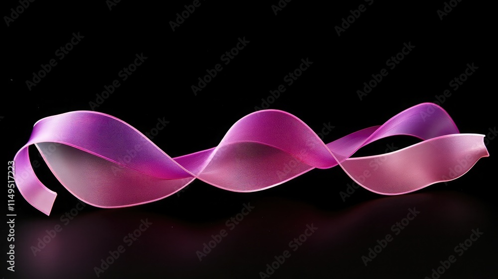 Poster elegant flowing abstract ribbon in shades of pink and purple on a black background, creating a sense