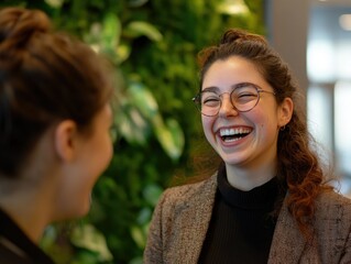Smiling woman sharing a laugh