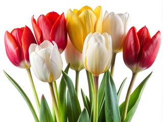 Obraz premium Set Of Red Yellow And White Tulips Isolated On A White Background