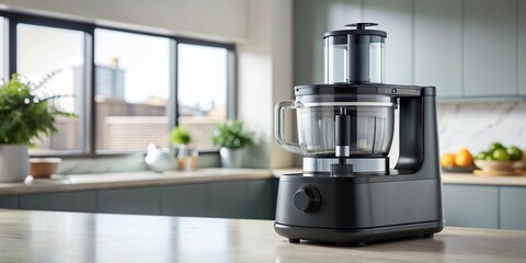 Powerful Black Food Processor with Suction Cup Feet - Stable & Efficient Kitchen Appliance