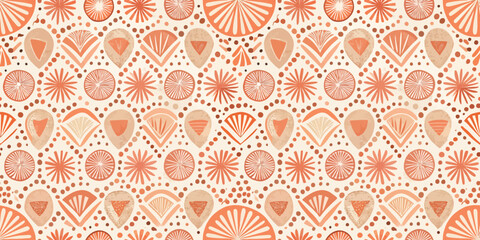 Abstract geometric pattern featuring warm peach and coral tones on a light background.