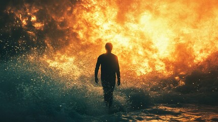 Obraz premium Walking into the Fire: A Journey of Resilience and Hope