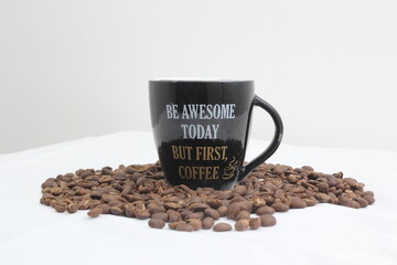 coffee beans and cup