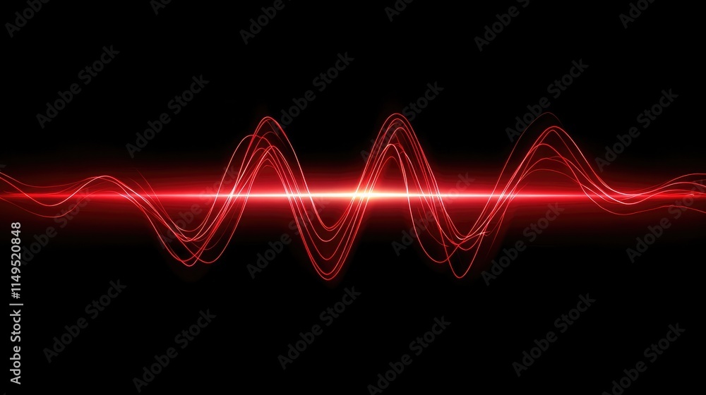 Poster abstract representation of red light waves illustrating sound waves and energy transmission on a dar