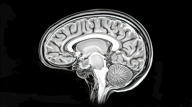 Detailed mri scan of human brain structure in profile view