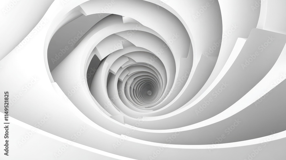 Poster abstract spiral design featuring white shades and curved layers conveying depth and movement in a mo