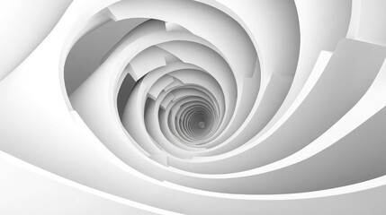 Abstract Spiral Design Featuring White Shades and Curved Layers Conveying Depth and Movement in a Modern Architectural Style