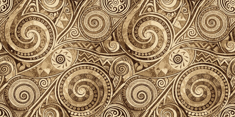Fototapeta premium Intricate sepia-toned spiral patterns create a mesmerizing design, evoking a sense of harmony and creativity.