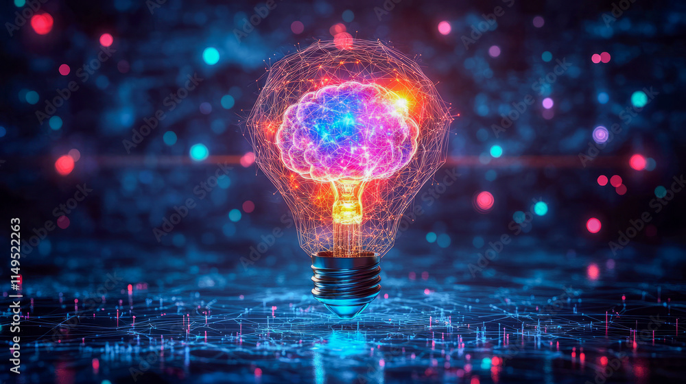Aufkleber illuminated brain in light bulb symbolizing artificial intelligence and innovation