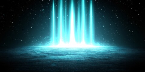 Fototapeta premium Mystic Teal Light Beams on Dark Ground Abstract Background