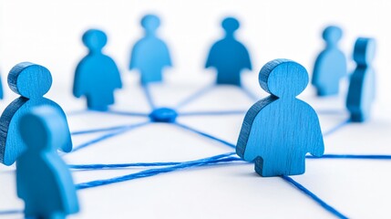 Blue Wooden Figures Network Connection Teamwork Concept