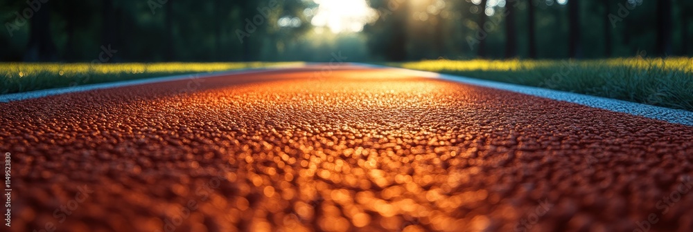 Poster close-up of a running track at sunset, showing texture and lines.