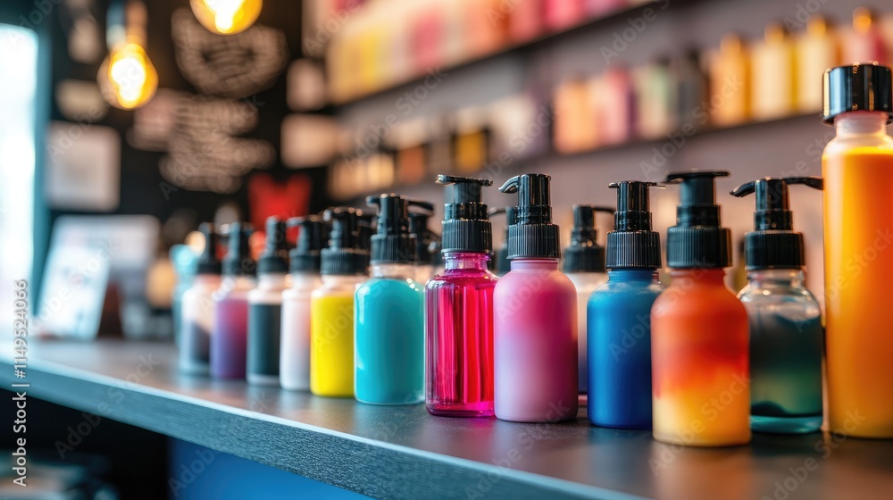 Aufkleber colorful bottles of paint in a creative studio featuring various shades and textures with an artisti