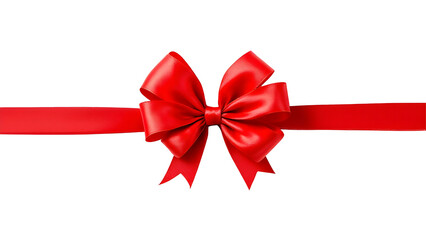 Red ribbon bow for gift box decoration, elegant festive ornament, shiny red ribbon with bow, isolated PNG on transparent background. birthday, and holiday gift wrapping designs