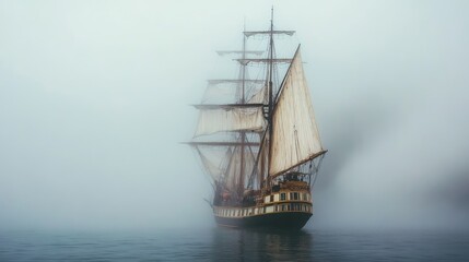 Obraz premium Vintage Frigate sailing into a fog bank