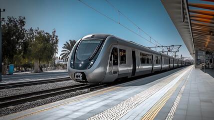 Naklejka premium Traveling by train, the prosperity, the beauty of convenient and fast travel