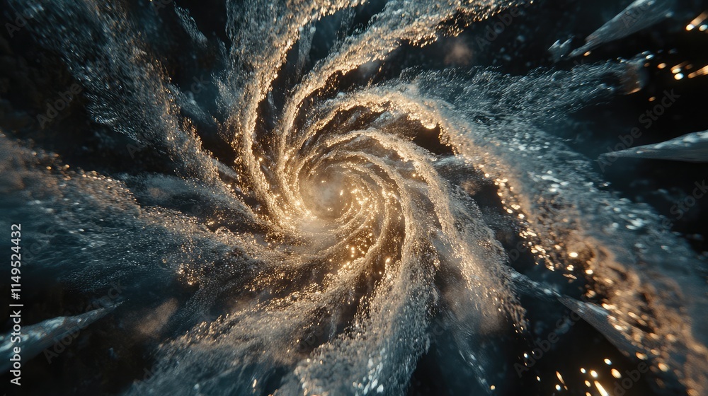 Poster swirling water whirlpool with glimmers of light captured in dynamic motion, showcasing the beauty an