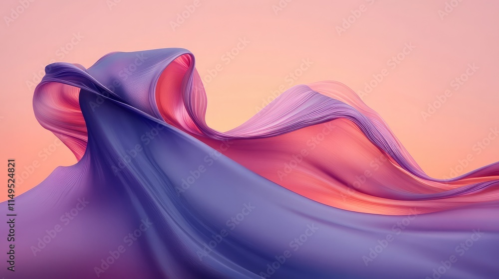 Poster stunning abstract flowing fabric in gradient colors with soft textures and light play on a serene su